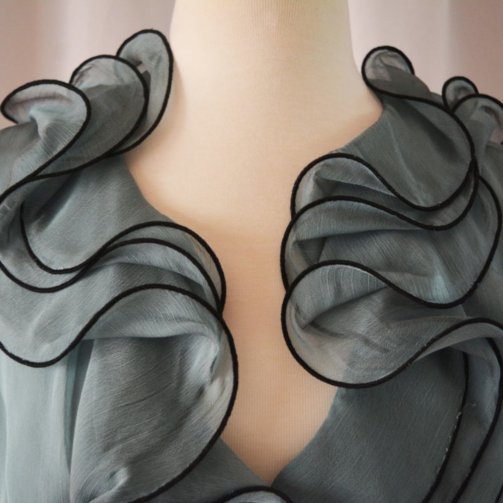 NWT Camille La Vie Teal Chiffon blouse w/ ruffles - Picture 8 of 13